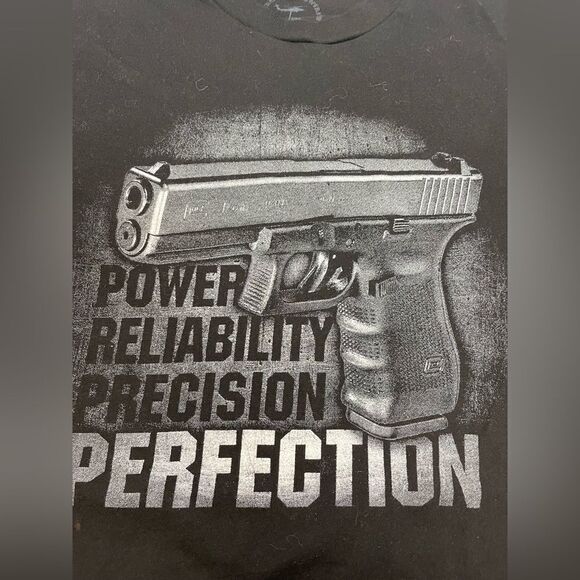 Glock Perfection Power Precision Reliability Gun Graphic T-shirt Men Medium - Picture 2 of 7